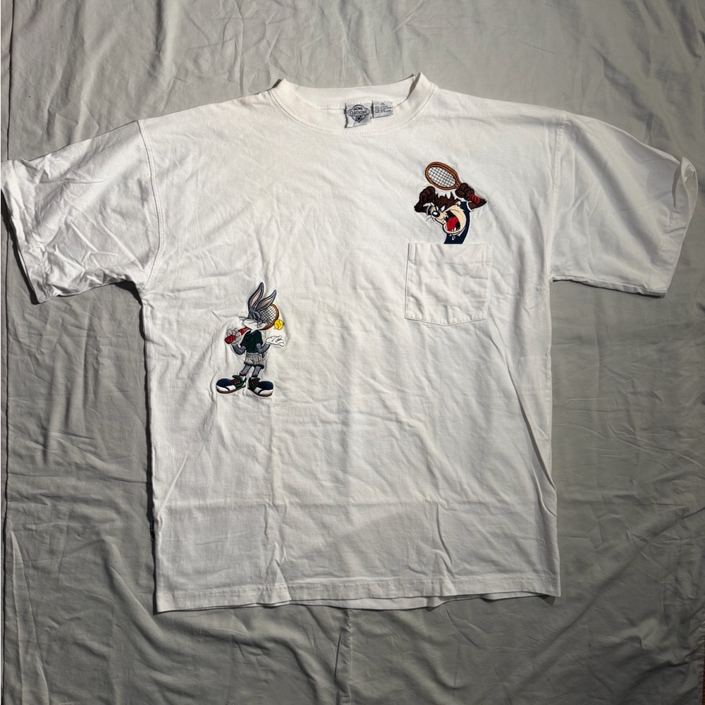 90’s Bugs Bunny Tasmanian Devil Tennis Acme White Graphic T-Shirt Men’s Size XL